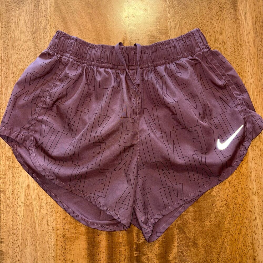 Nike Dri-Fit Running Shorts Womens XS Purple Lined Logo Spell out DD4943